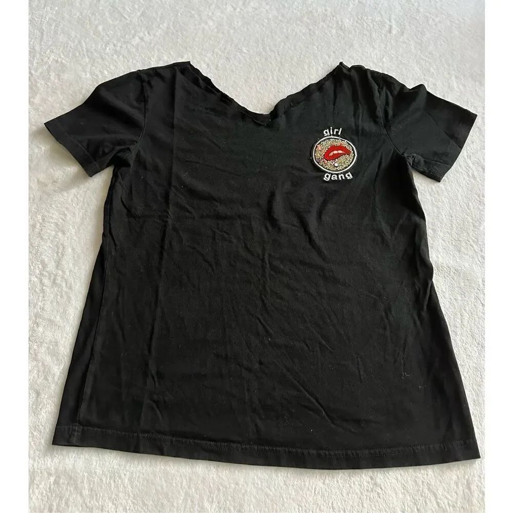 Embellished Girl gang enamel pin tee shirt XS